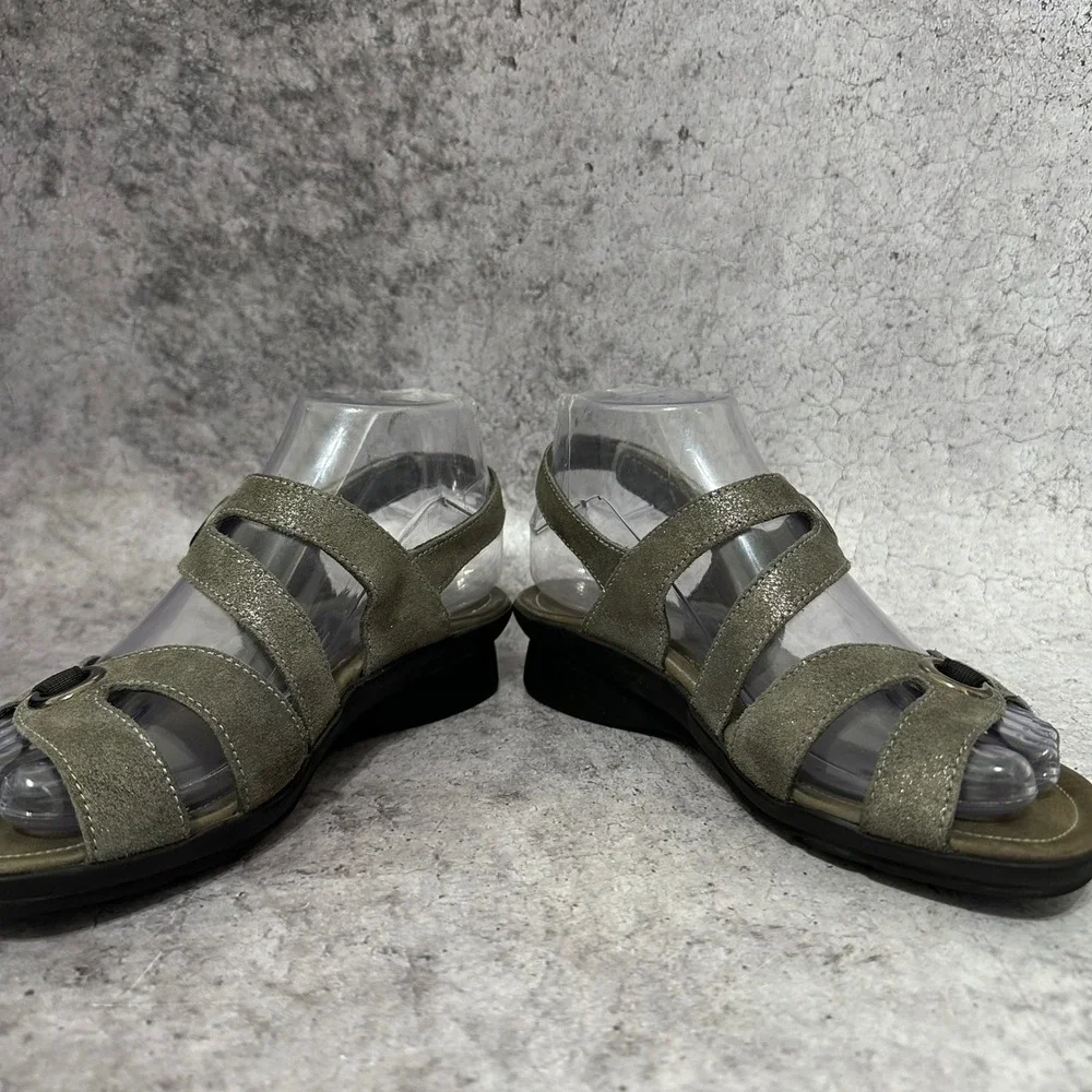 Mephisto Parfolia Wedge Sandals Womens 6 Steel Gray Iridescent Leather Strappy